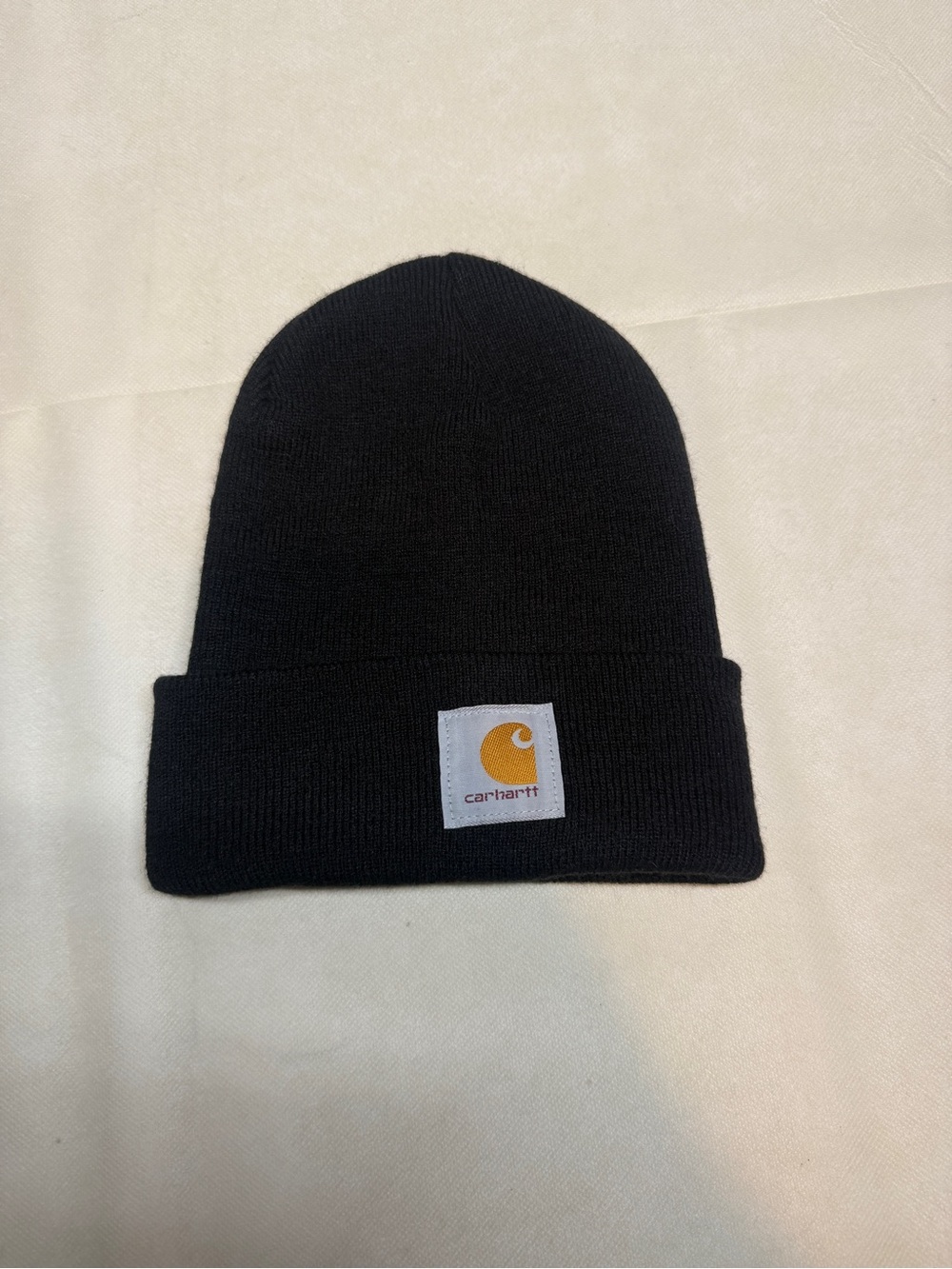 Carhartt Black Knit Cuffed Beanie with Gold Logo Patch